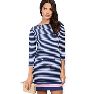 Lily Pulitzer Irina dress sz L blue/white/pink striped 3/4 length sleeves